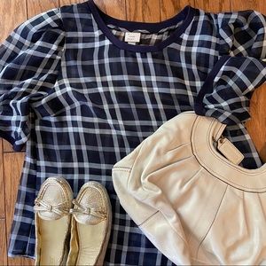 Puff sleeve blouse - blue with white stripes - L